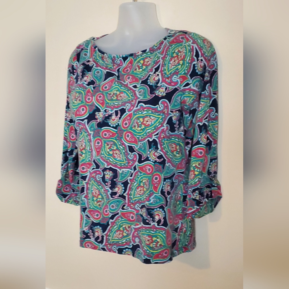 Jones New York Soft Cotton Paisley Top XL - Picture 2 of 10